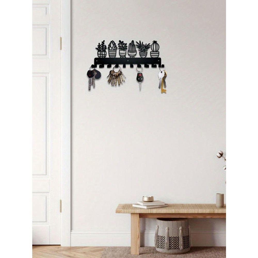 Modern Metal Keychain With 10 Hooks, Wall Mounted Keychain Organizer With Beautiful Plant Design, Easy To Install, Rust-Proof,