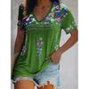 2025 Hot Selling Europe America Women's T-shirt Summer Bohemian Printed V-neck Short Sleeve Loose Casual Vacation Daily Top