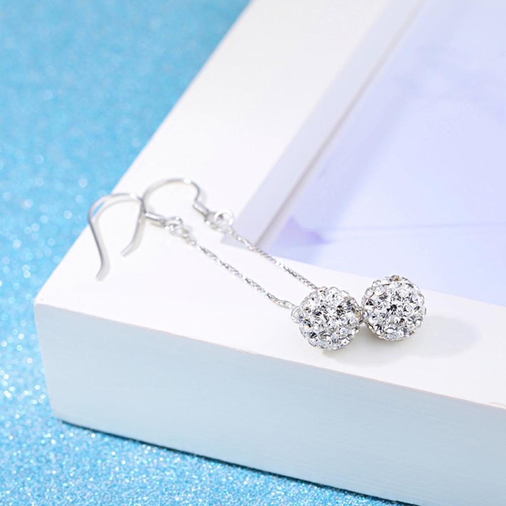 Temperament Prinsesse Ball Øredobber Mote Lang Krystall Zirkon Ball Øredobber