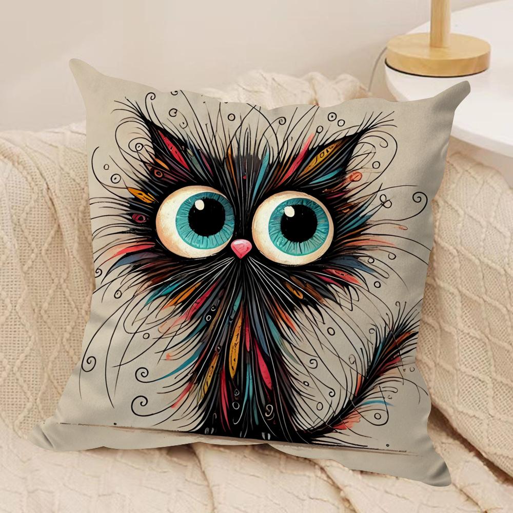 Whimsical Cat Cushion Cover Soft Plush Fabric DoubleSided Printed Cushion Covers for All Seasons Modern HomeDecor Gift