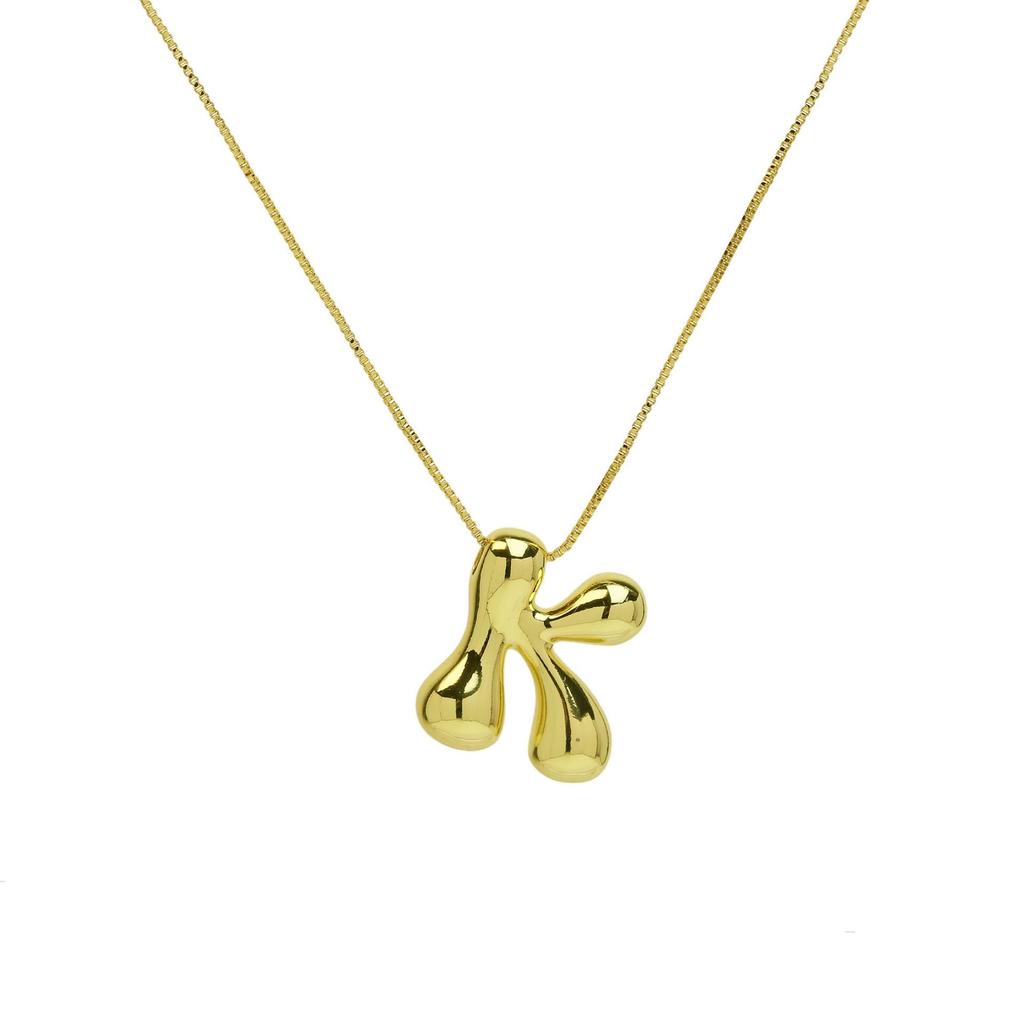 18K Gold Plated Copper Balloon Bubble Chubby Alphabet Pendant Necklace