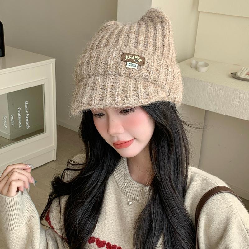Hat for Women In Autumn and Winter Versatile Knitted Wool Hat Outdoor Travel Windproof Warm Hat Fashionable Casual Bag Head Hat Korean