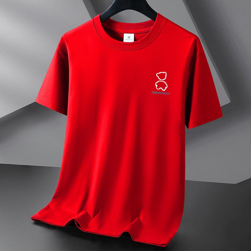 Simple Bear 10 Colors Pure Cotton Men T-shirt Round Neck Short Sleeve Loose Mans Tee Shirt Large Size S-6XL