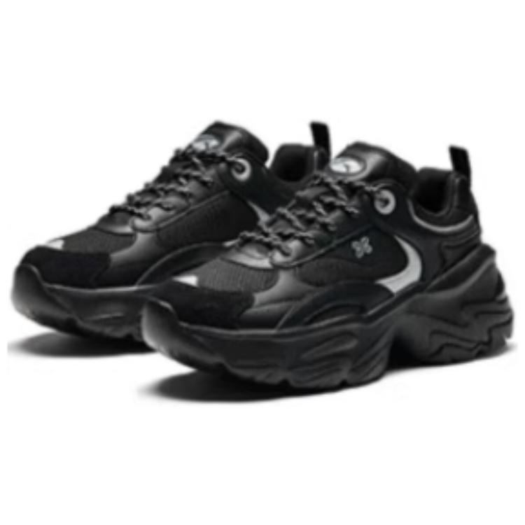 New Anta Wear-Resistant Coverage Support Low-Top Chunky Sneakers Women's Black Silver 922518814-2