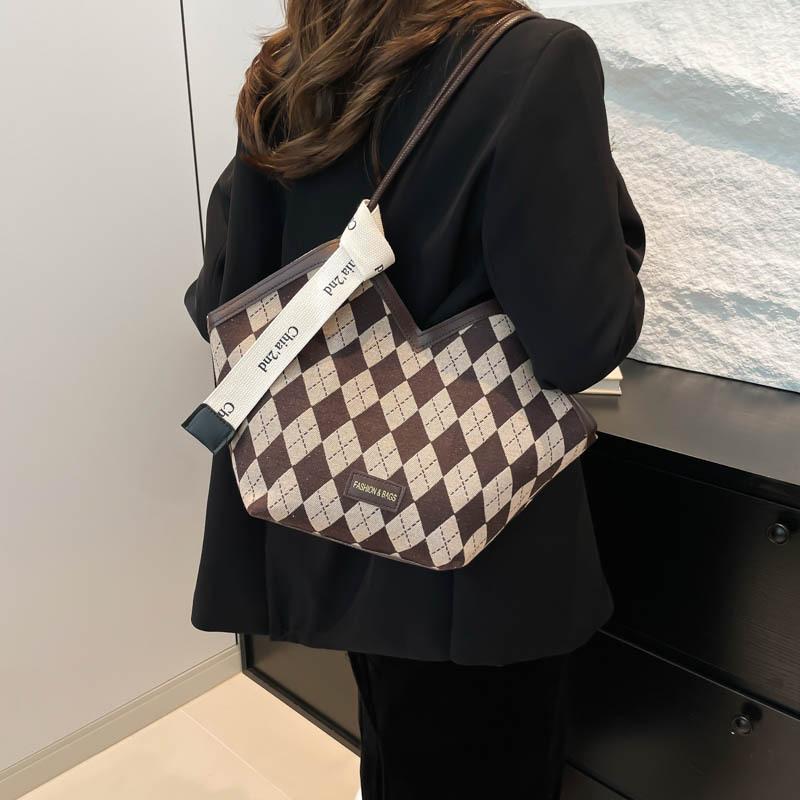 Karomuster Schultertasche Damen neu trendiger Mode-Sinn große Kapazität Tragetasche Achseltasche Damen