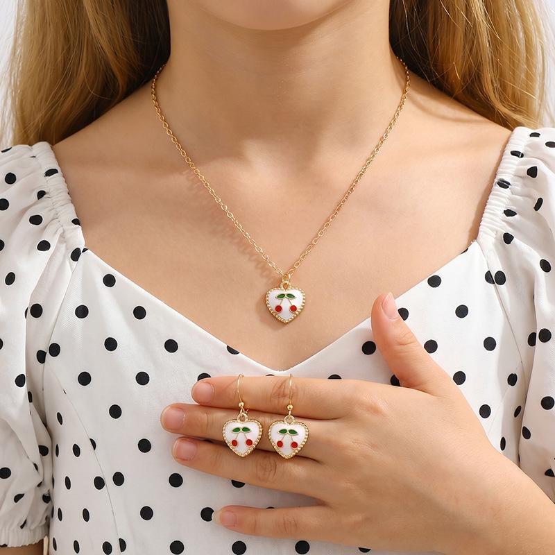 1 Set Alloy Strawberry Necklace Earrings Sparkly Rhinestone Inlay For Little Girls Daily Wear Birthday Gifts