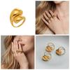 18k Gold Plated Water Drop Open Ring, Stainless Steel, Smooth Surface, Women's Fashion Design