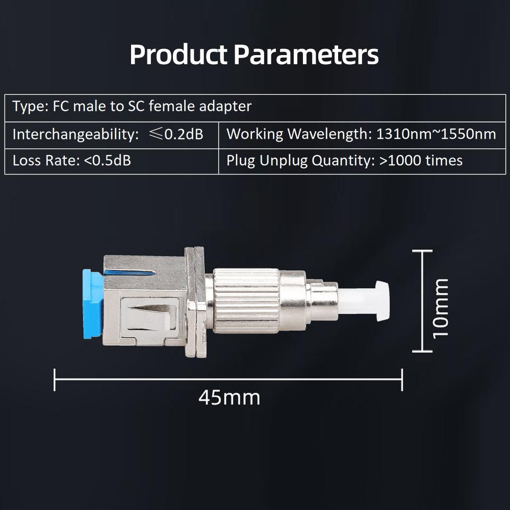 Visual Fault Locator Fiber Adapter Fiber Optic Connector FC Male to SC Female Optical Fiber Adapter Stable Performance Low Loss