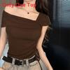 Plain Flat Knit Summer Womens Off Shoulder Top With Embroidery For Casual Wear