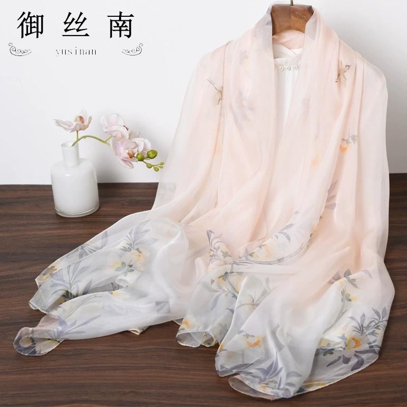 Spring Summer Women Large-size Printed Beach Shawls Muslim Hijabs Travel Thin Sunscreen Scarf/Scarves 100% Silk Beach Scarf