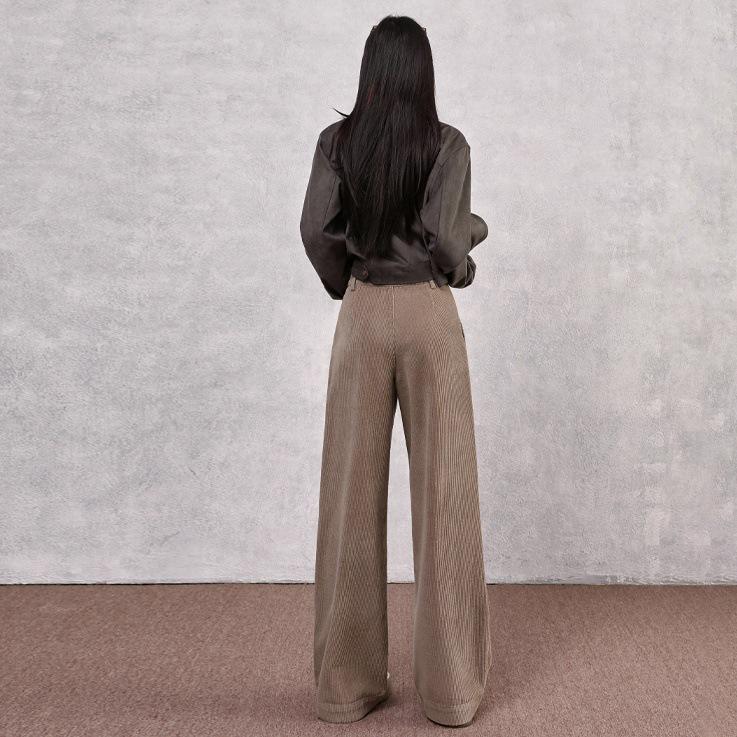Women's High-Waisted Corduroy Straight-Leg Pants - New Autumn Loose Slimming Drape Design