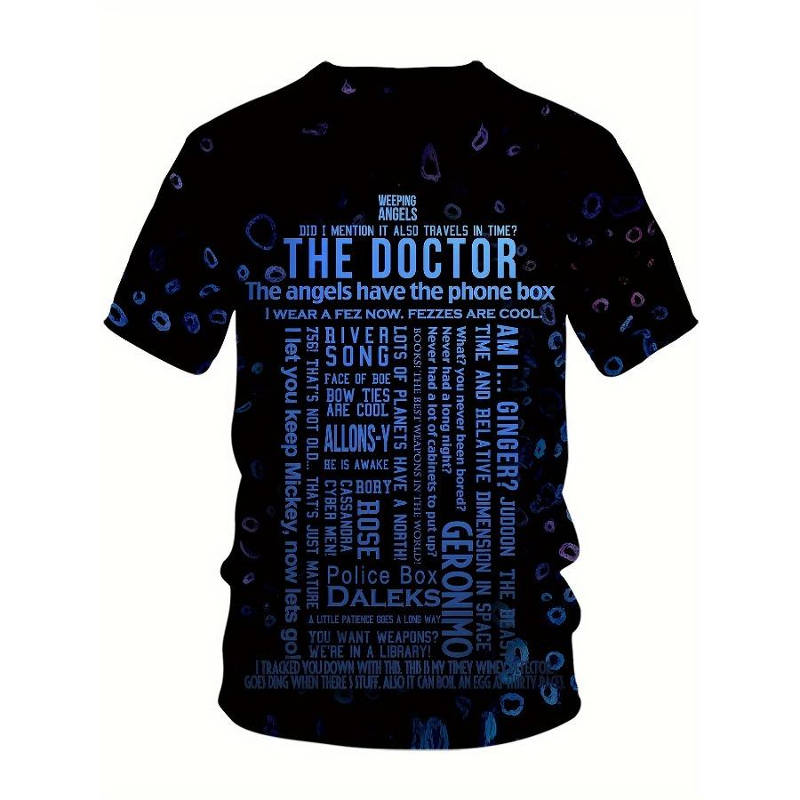 Plus Size The Doctor Vibrant Graphic Print T-shirt - Kortärmad, Sval och Andningsbar, Bekväm Passform - Herrkläder för Vardagsbruk