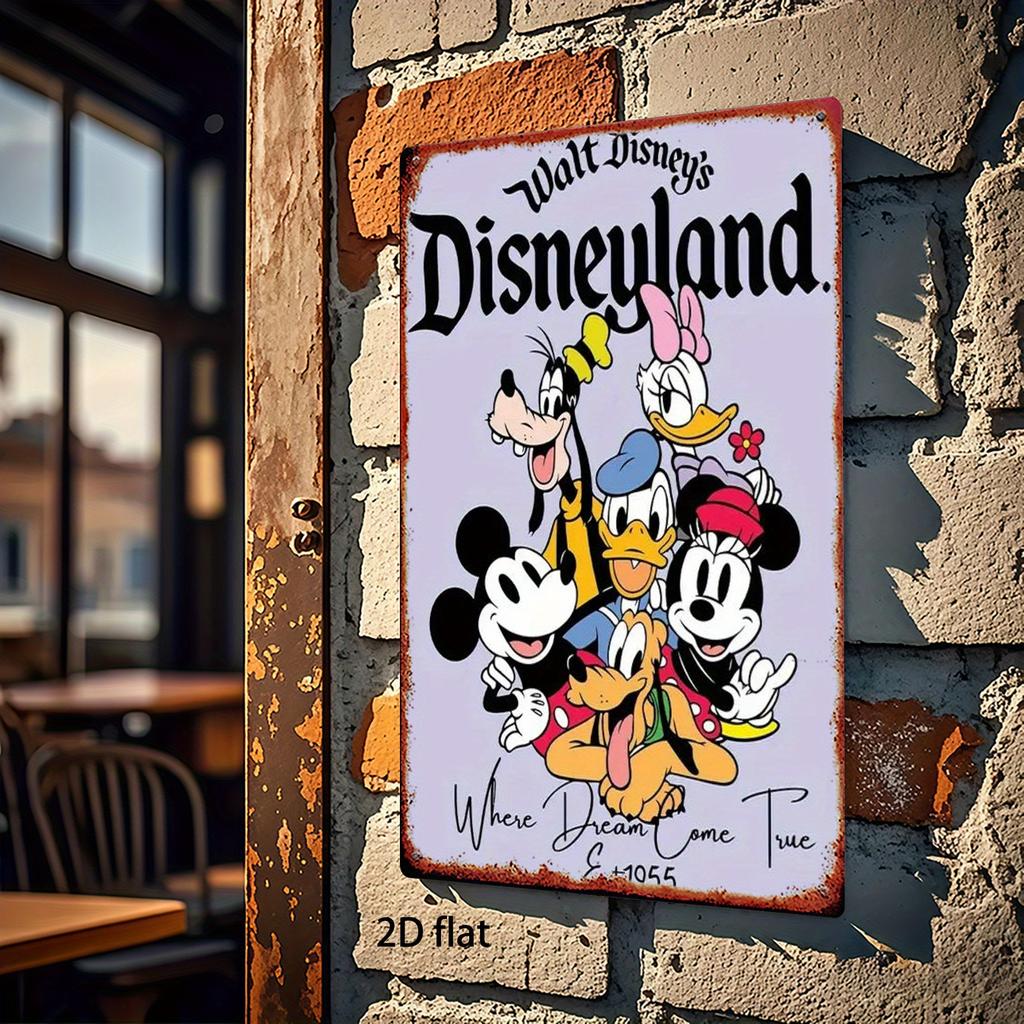 2D Flat - [Vintage Charm] Retro Disneyland Metal Wall Art - 20.32cm X 30.48cm Durable Iron Decorative Plaque Featuring Mickey &