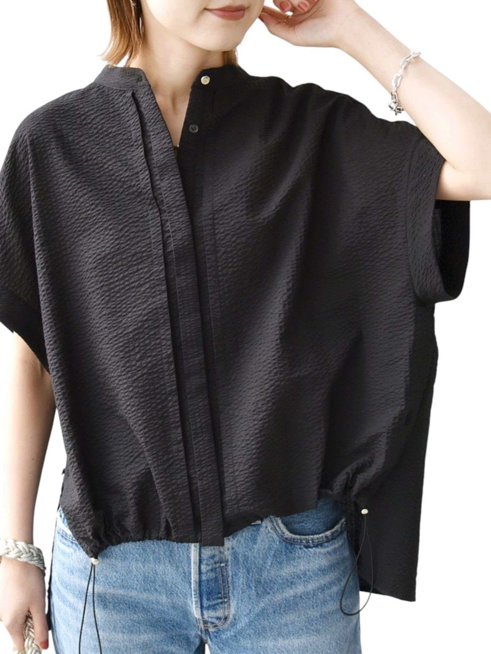 

Корабль для женщин Ручная стирка Футбол Шнурок Долман Единый размер Блузка, 311530020, Черный,