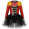 Girls Sequin Tassel Magician Costume Long Sleeve Epaulet Design Tutu Skirt Built In Brief Circus Dress Up