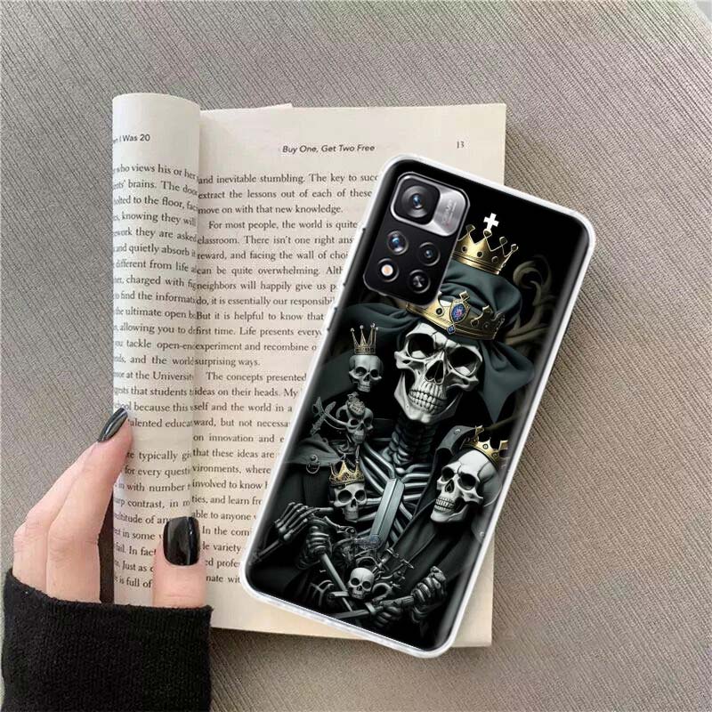 Crown Skeleton Emperor Phone Case For Redmi Note 13 12 Pro Plus 14 15 Pro 5G 11 11T 11E 11S 10 Pro 10S 9 9S Cover Cell Clear TPU