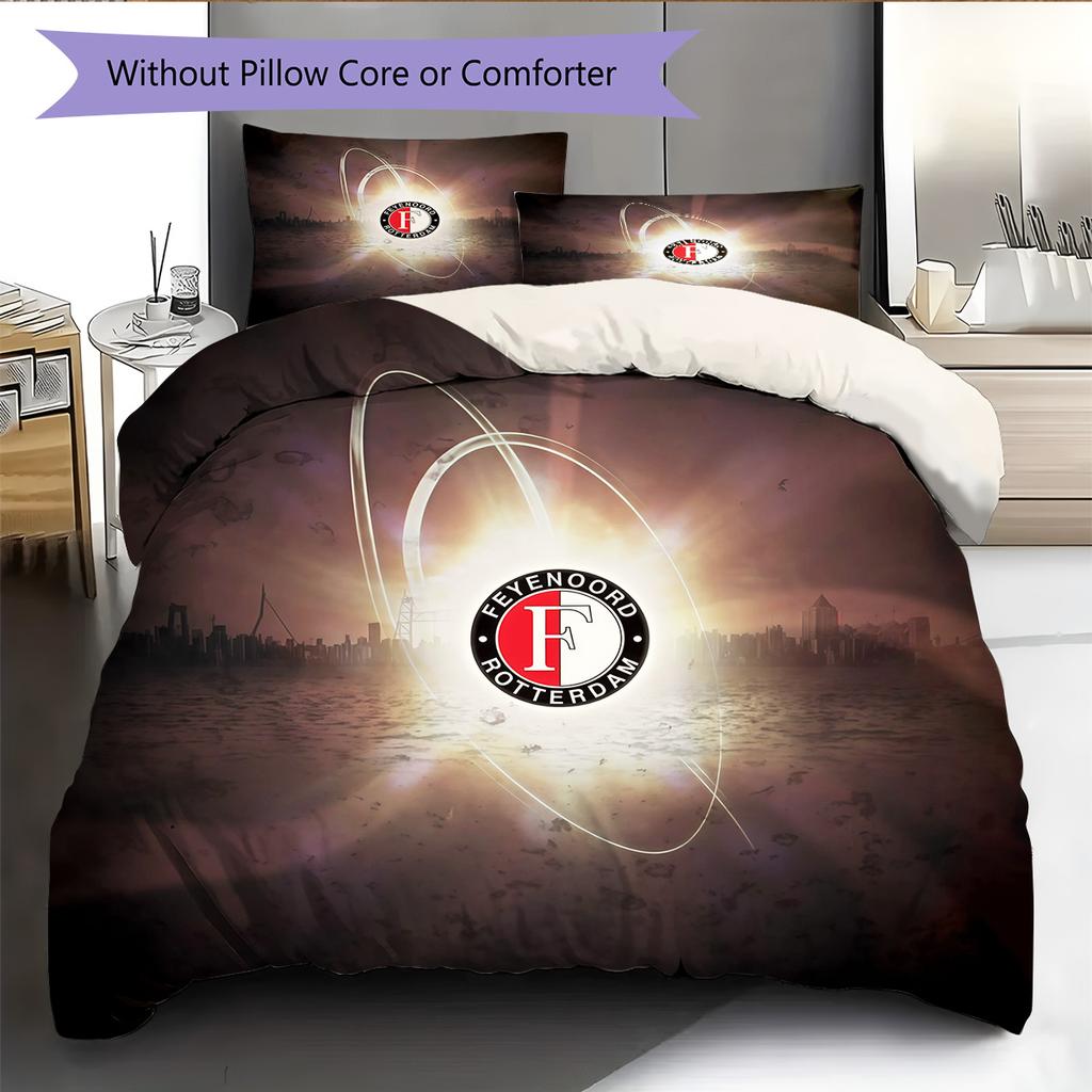 Juego de Colcha con Patrón Feyenoord Rotterdam Decoración del Hogar Regalo (1 funda nórdica + 2 fundas de almohada sin relleno.)