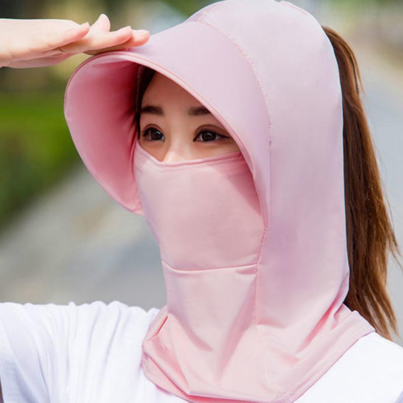 Ice Silk Summer Hats For Women Sun Hat With Breathable Suncreen Outdoor Beach Cap Visor Neck Protection Wide Brim Sunhat