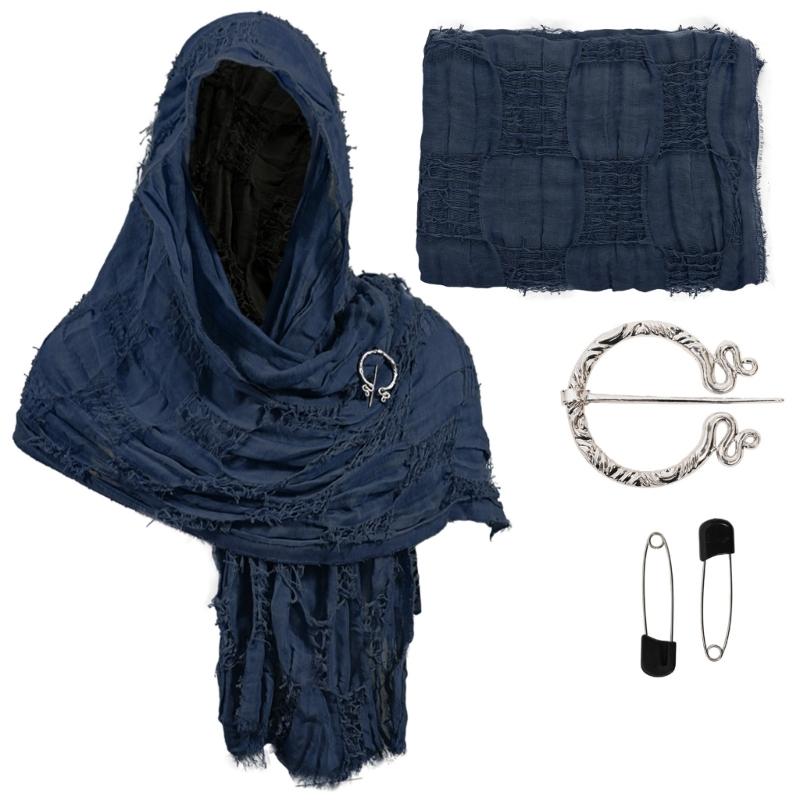 Medieval Waste Land Scarf Shawl Renaissant Costume Accessory With Shawl Brooch Unisex Cotton Blend Cloak for Halloween
