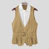 INCERUN Men Lapel Sleeveless Fake Two-piece Belt Waist Vest Waistcoats