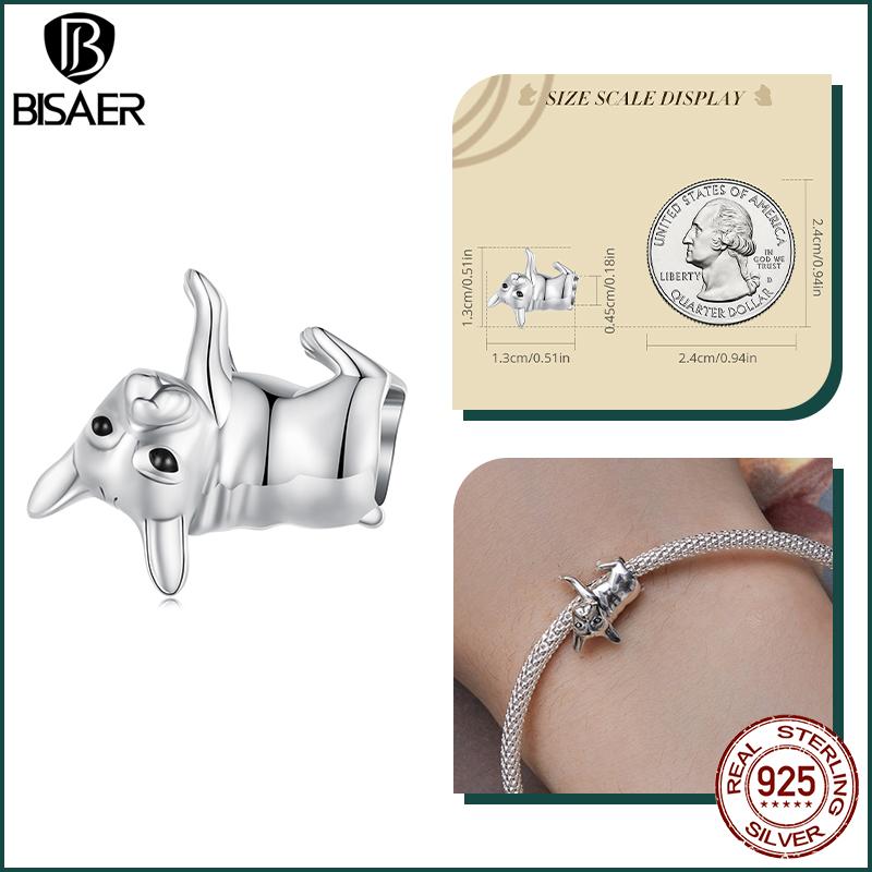 BISAER Plata 925 Encanto Lindo Perro Cuentas Perro Salchicha Mascota Animal Colgante Chapado en Platino Apto Mujeres Pulsera DIY Joyería Fina