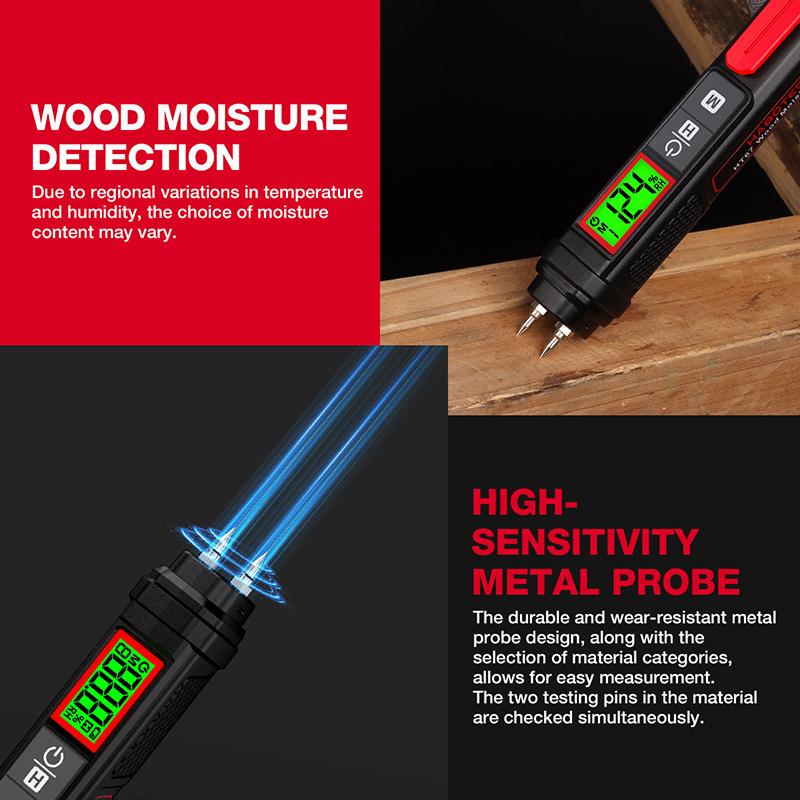 HT67 Wood Moisture Detector Digital Portable Moisture Meters Brick Cement Building Paper Humidity Meter LCD Display Detector
