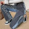 Harajuku Women's Patchwork Straight Leg Jenas with Print Korean Streetwear Hiphop High Waisted Denim Trouser Y2k Style of 90s
