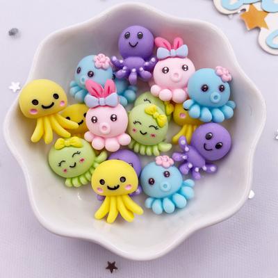 20pcs Colorful Resin Kawaii Octopus Figurines Ocean Animal Styles Flat Back Scrapbook Bow Jewelry Accessories Decor DIY Craft Supplies