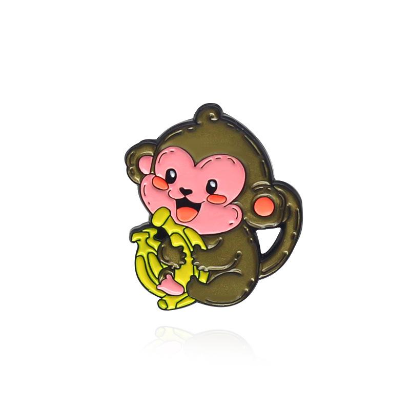 Animal-Themed Brooch: Monkeys with Bananas, Cats with Fish, Octopuses with Candied Hawthorns