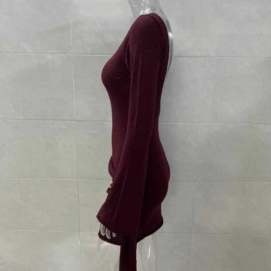 Yousheng Women's Sexy Bodycon Mini Dress Long Sleeve Backless Slim Dress Crew Neck Formal Evening Gown Party Club Dress