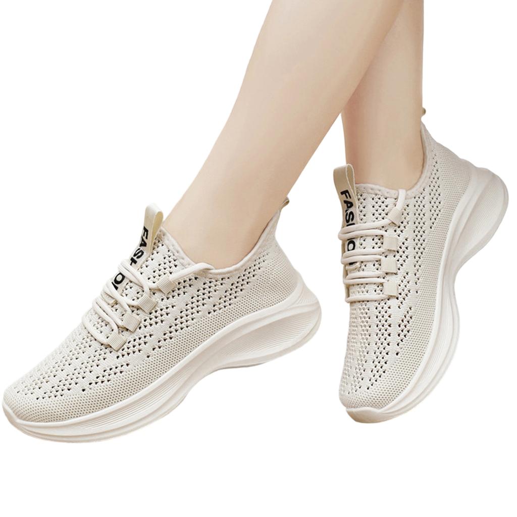 Women's Casual Lace-Up Round Toe Lightweight Breathable Knit Sneakers Slip-On Athletic Shoes for Everyday Wear