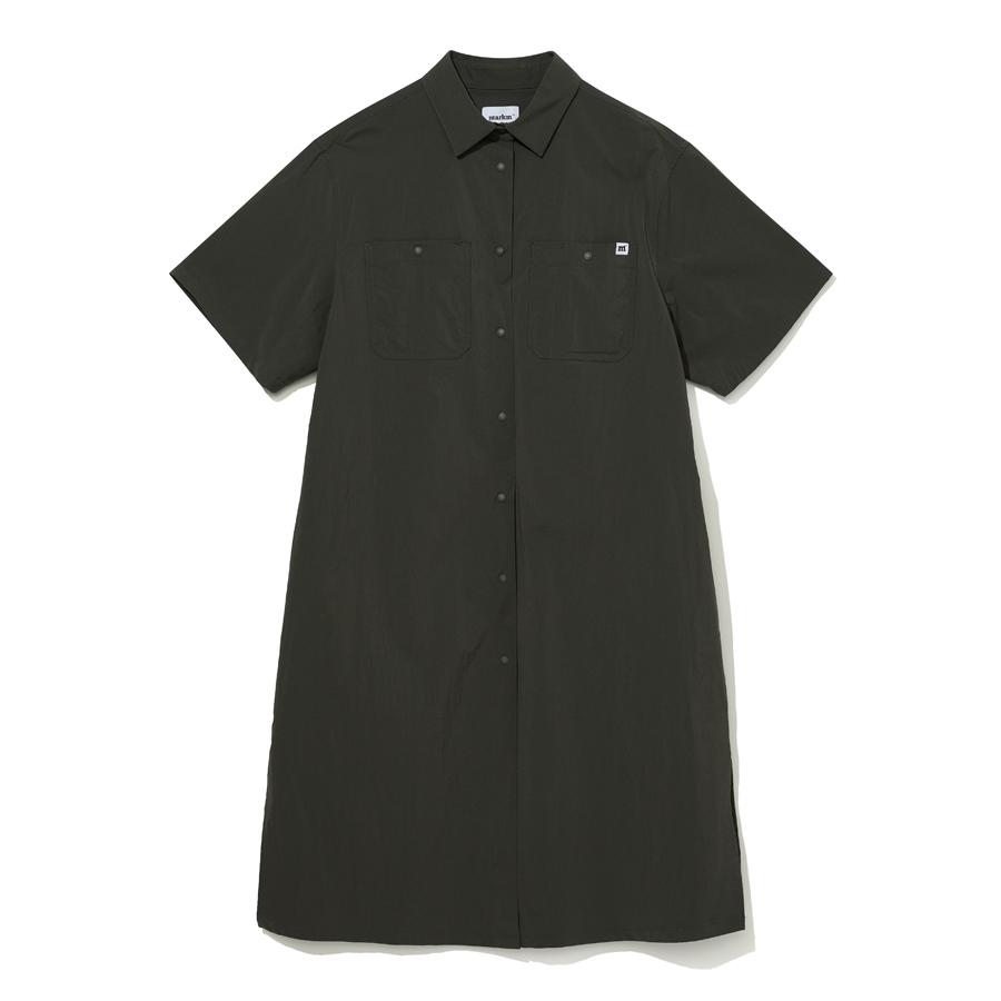 MARKM Women'S Nylon Pocket Short Sleeve Shirt Dress (Mibac5554)