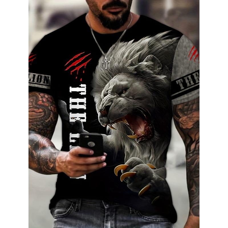 Summer T-shirt Men Animal Lion 3d Print Fashion Short Sleeve Top Micro Elastic Sport Fitness T Shirt For Men
