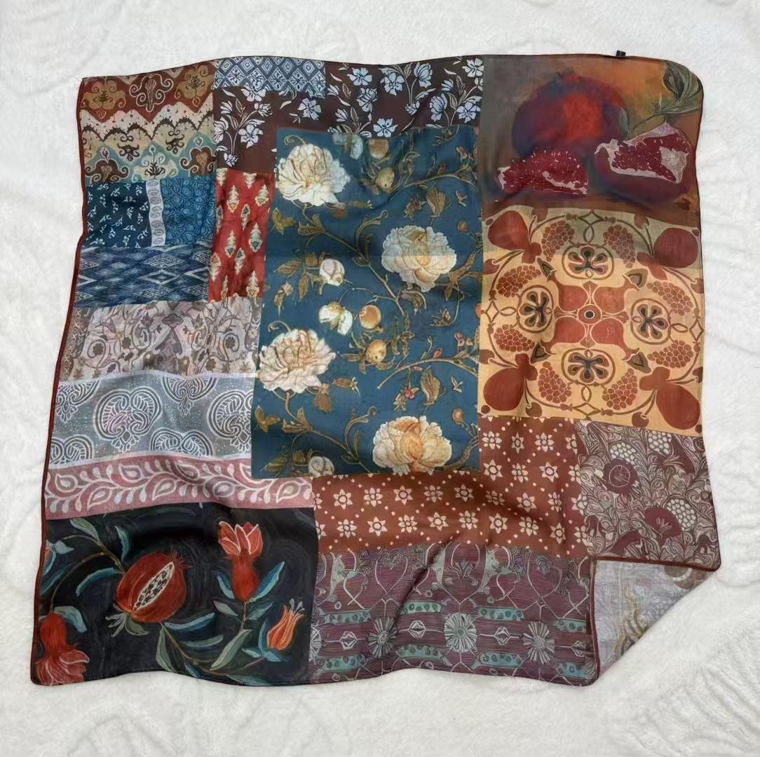 

70 * 70 New Chinese-Style Suzhou And Hangzhou Small Square Scarf Double-Sided Two-Color Silk Scarf Wedding Tie-Dye 70cm*70cm