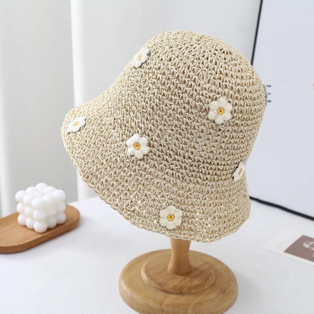 Foldable Woman's Straw Hat Elegant Sunscreen Cap Casual Lace Brim Sunshade Cap  Outdoor