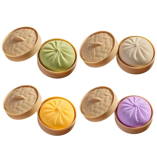 1/2/3/4Pcs Stress Relief Steamed Bun Toy with Steamer Simulation Stuffed Bun Squeeze Sensory Toy Soft TPR