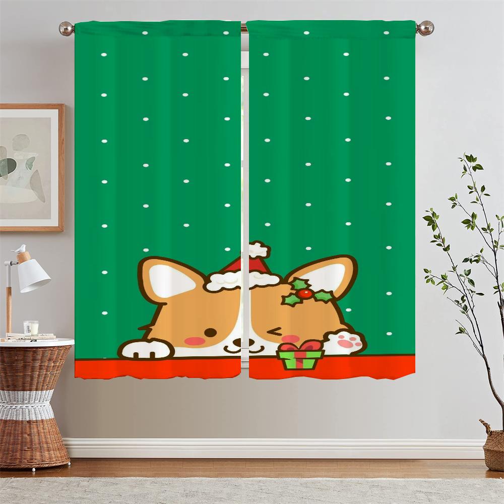 Corgi Bedroom Curtains 2 Pieces Luxury Living Room Curtains for Doors Blinds Window Curtain Tiebacks Curls Tulle In Kitchen the