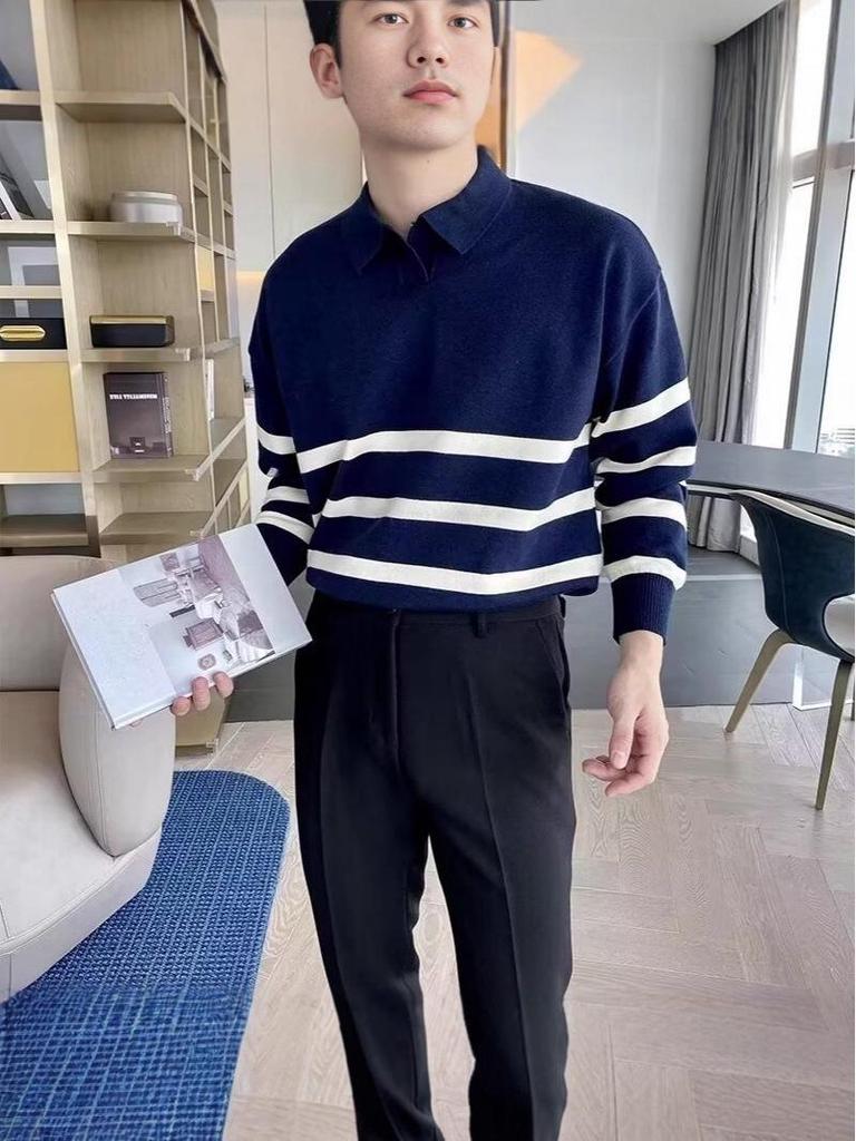 Men's Slim Lapel Knitwear: Versatile Casual Sweater for Spring and Autumn