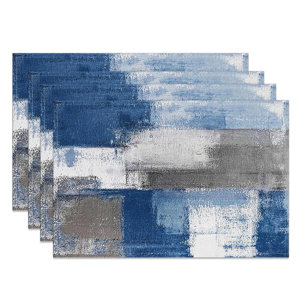Blau-Graues Ombre Kunst-Tischset Set of 4 Modern Abstrakt Geometrische Blöcke Tischmatten 12x18 Zoll für Küchen-Esstisch-Dekoration Hitzebeständig Wasser