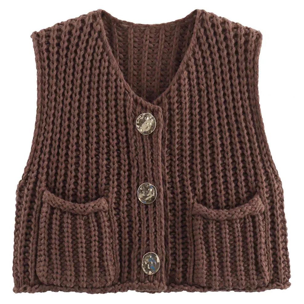 11 Colors 2025 Autumn Cross-border New Vest, Thick Stick Needle Three-button Pocket V-neck Knitted Sleeveless Cardigan Vest