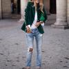 Women's Solid Color Velvet Notched Lapel Single‑Button Long Sleeve Slim Fit Blazer Jacket