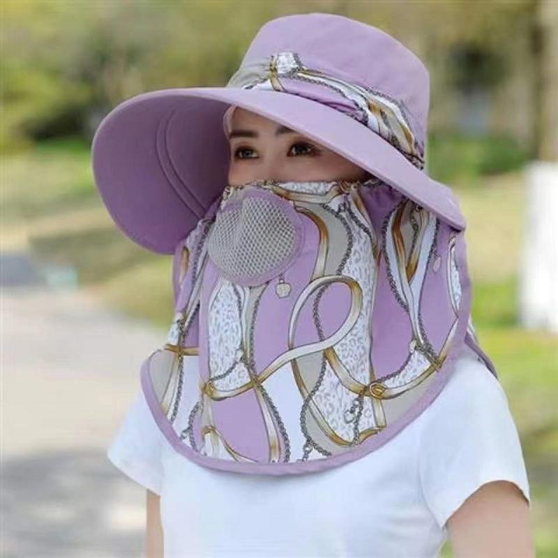 1Pieces Summer Women Wide Brim Garden Work Shade Hat Face Mask Detachable Sunhat Outdoor Print Breathable Mountaineering Scarf
