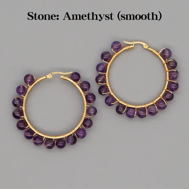 Crystal Earring For Women Boho Jewelry Trendy Natural Stone Pearl Jewellery Bohemian Ear Ring Gold Circle Hoop Earrings