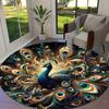 Luxury Peacock Print Round Area Rug 2D Flat Print Blue Gold Elegant Circular Carpet for Living Room Bedroom Hotel Home Decor