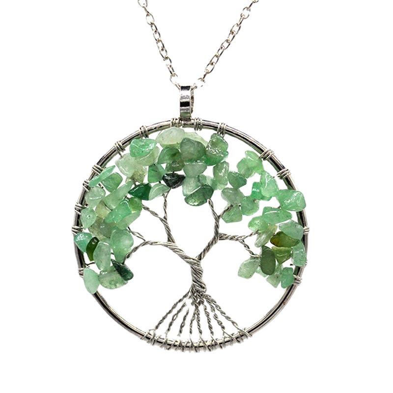 7-Color Crystal Tree of Life Pendant Necklace - Handmade Wire-Wrapped Gemstone Wealth Tree Ornament
