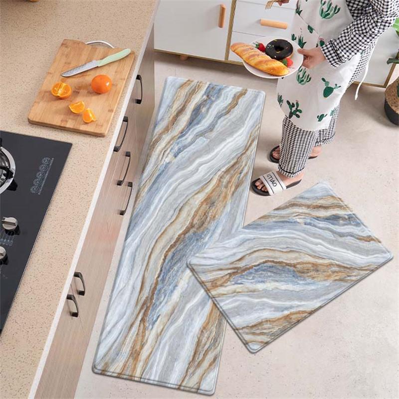 

Мраморные кухонные коврики Модный фланелевый принт Коврик для ванной комнаты Длинный коврик Пена с памятью Напольный коврик для туалета Придверный коврик 40x60+40x120cm 2pcs