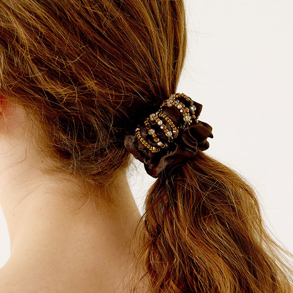 

Crystal Bead Ring Scrunchie Lfpt0168 black