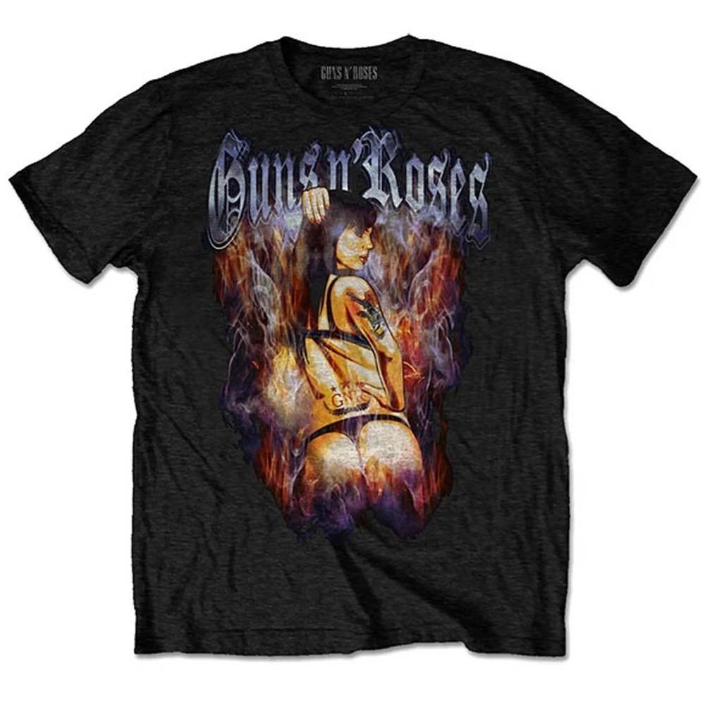 RARE! Guns N’ Roses Flame Girl Graphic Black T-Shirt Rock Band Tee HOT NEW Unisex T-Shirt XXXL