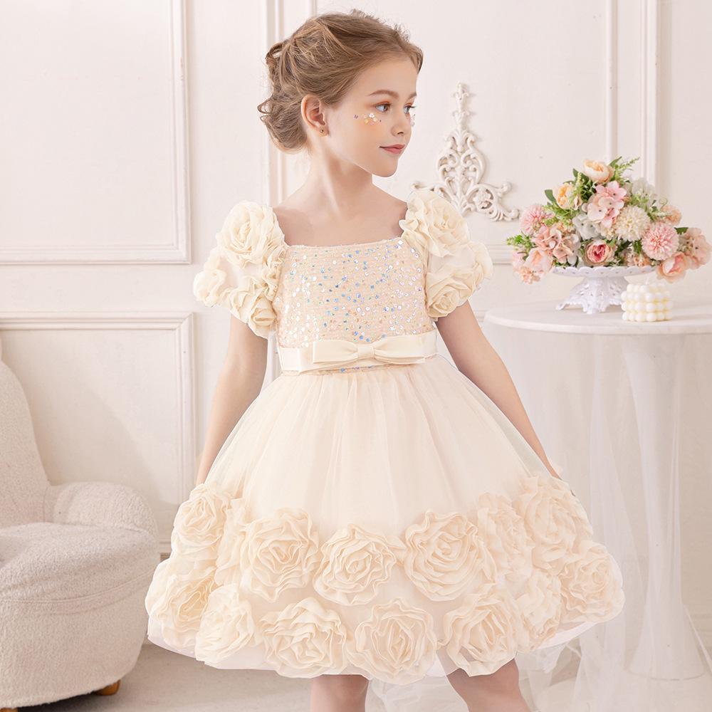 Girls' Flower Puff Tulle Dress - New Style Formal Skirt for Birthdays & Parties