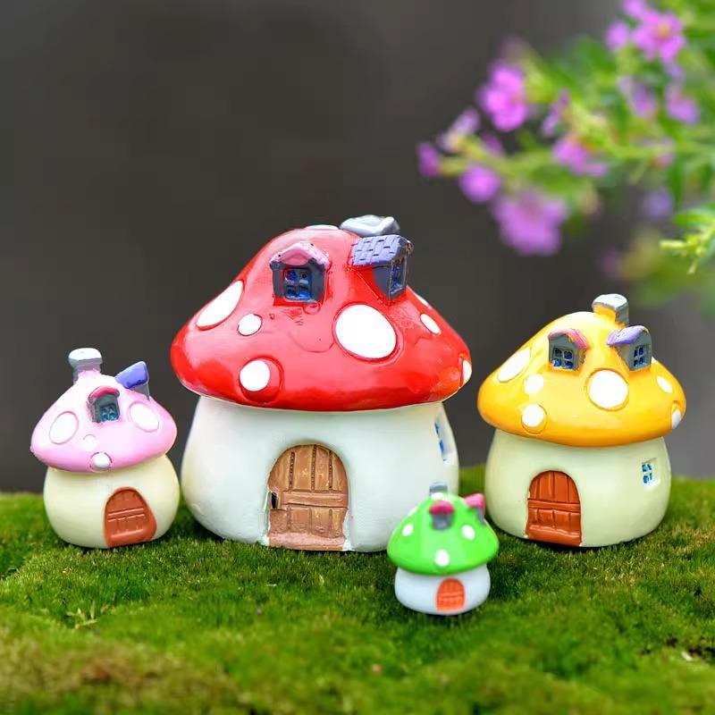 Mini Resin Moss Micro Landscape Decor Outdoor Fairy Miniature Garden Mushroom House Ornaments Handicraft Flower Pot Accessories